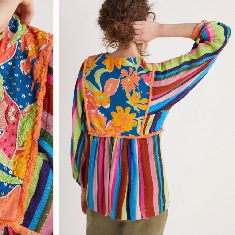 🍀SUPER UNIQUE🍀Anthropologie NWT Verb by Pallavi Singhee  Beaded  Blouse Size S. - Picture 4 of 16
